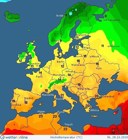 Карта погоды в Европе.