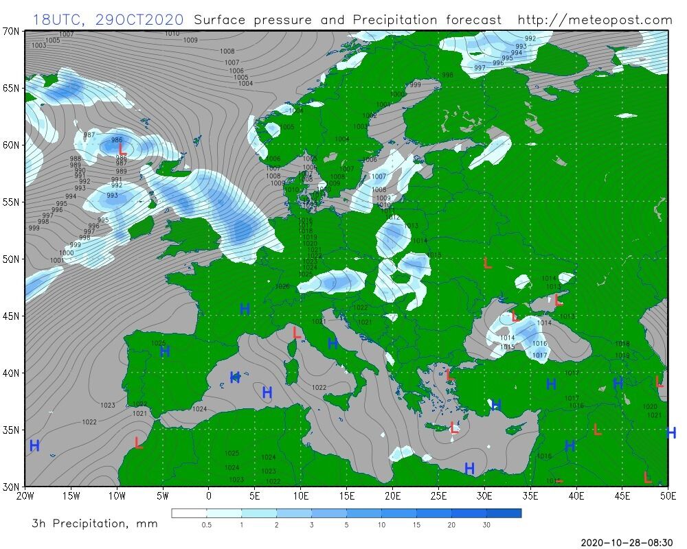 Карта погоди в Україні 29 жовтня