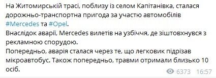 Под Киевом микроавтобус врезался в рекламный щит: восемь человек травмированы. Фото