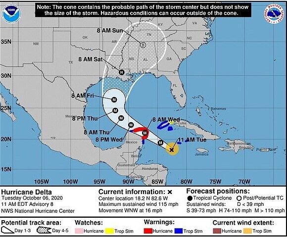 Карта движения урагана "Дельта"