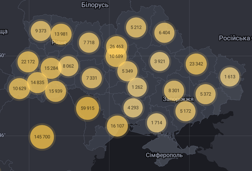 Карта поширення коронавірусу в Україні.