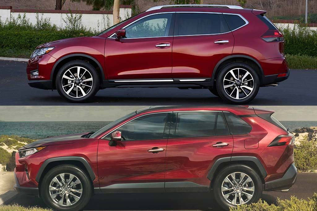 Nissan Rogue (вверху) и Toyota RAV4 (внизу)