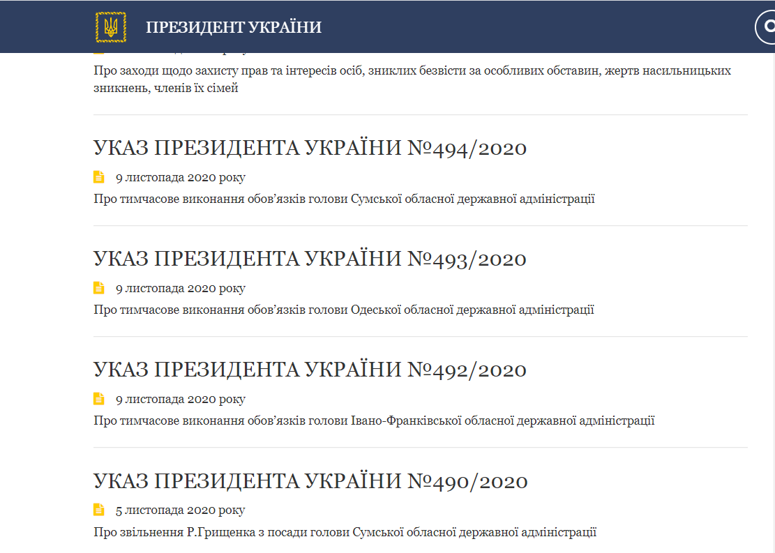 С сайта Офиса президента Украины исчез указ о награждении Васяновича и Цилык