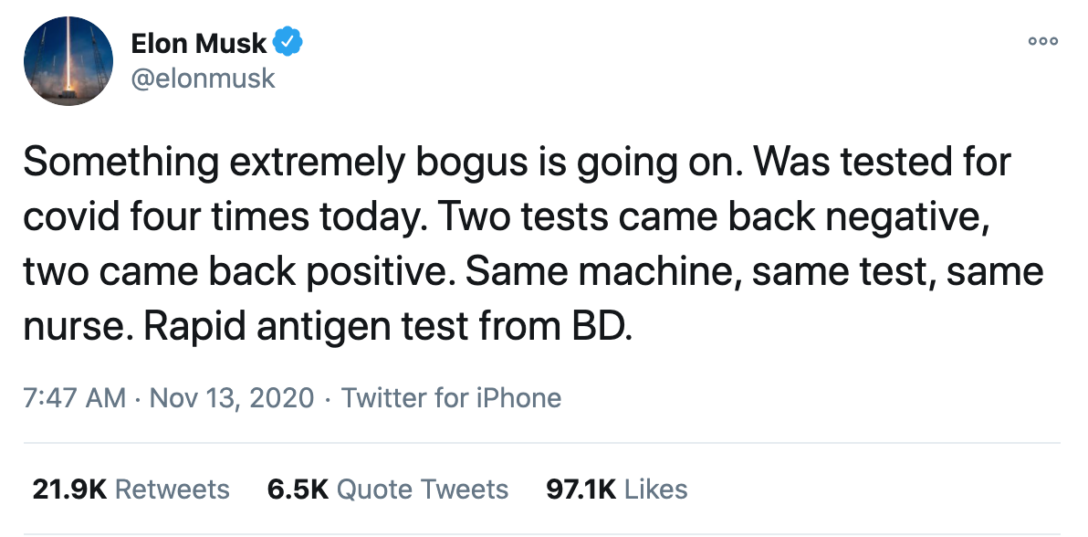 Илон Маск рассказал о ПЦР-тестах