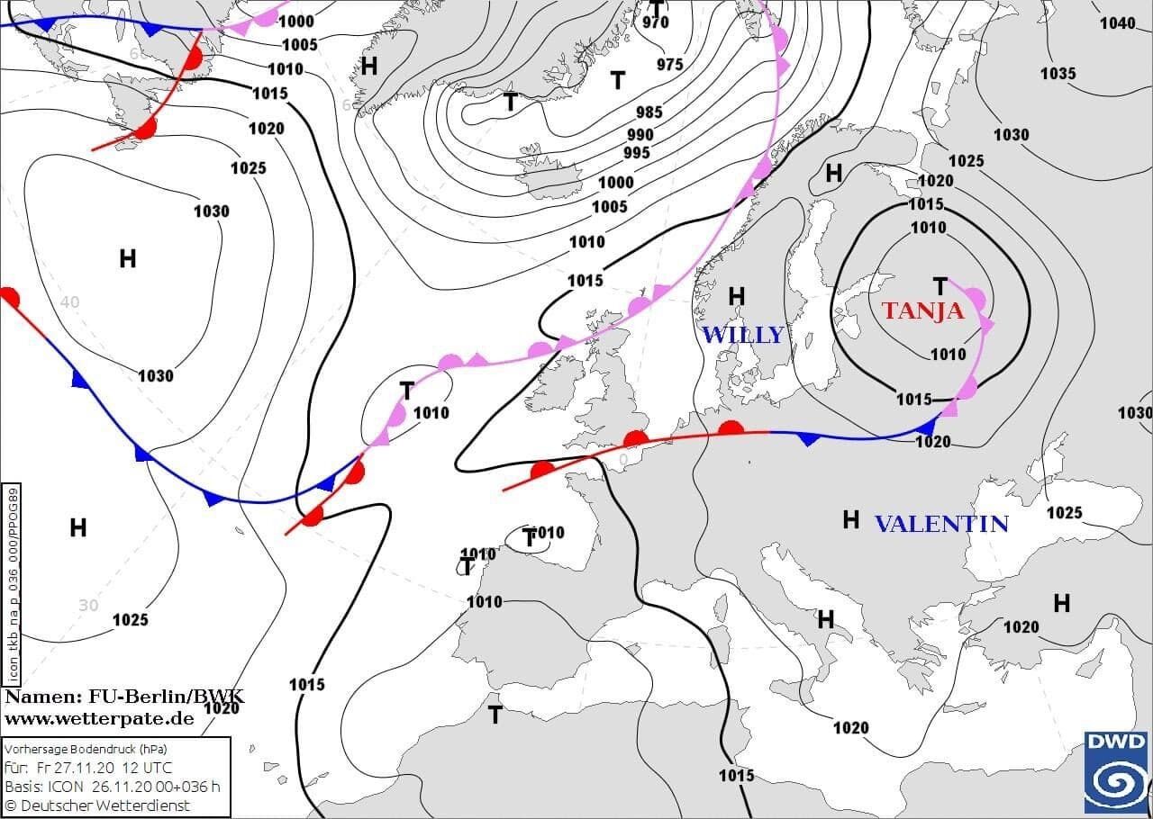Карта циклона Tanja.
