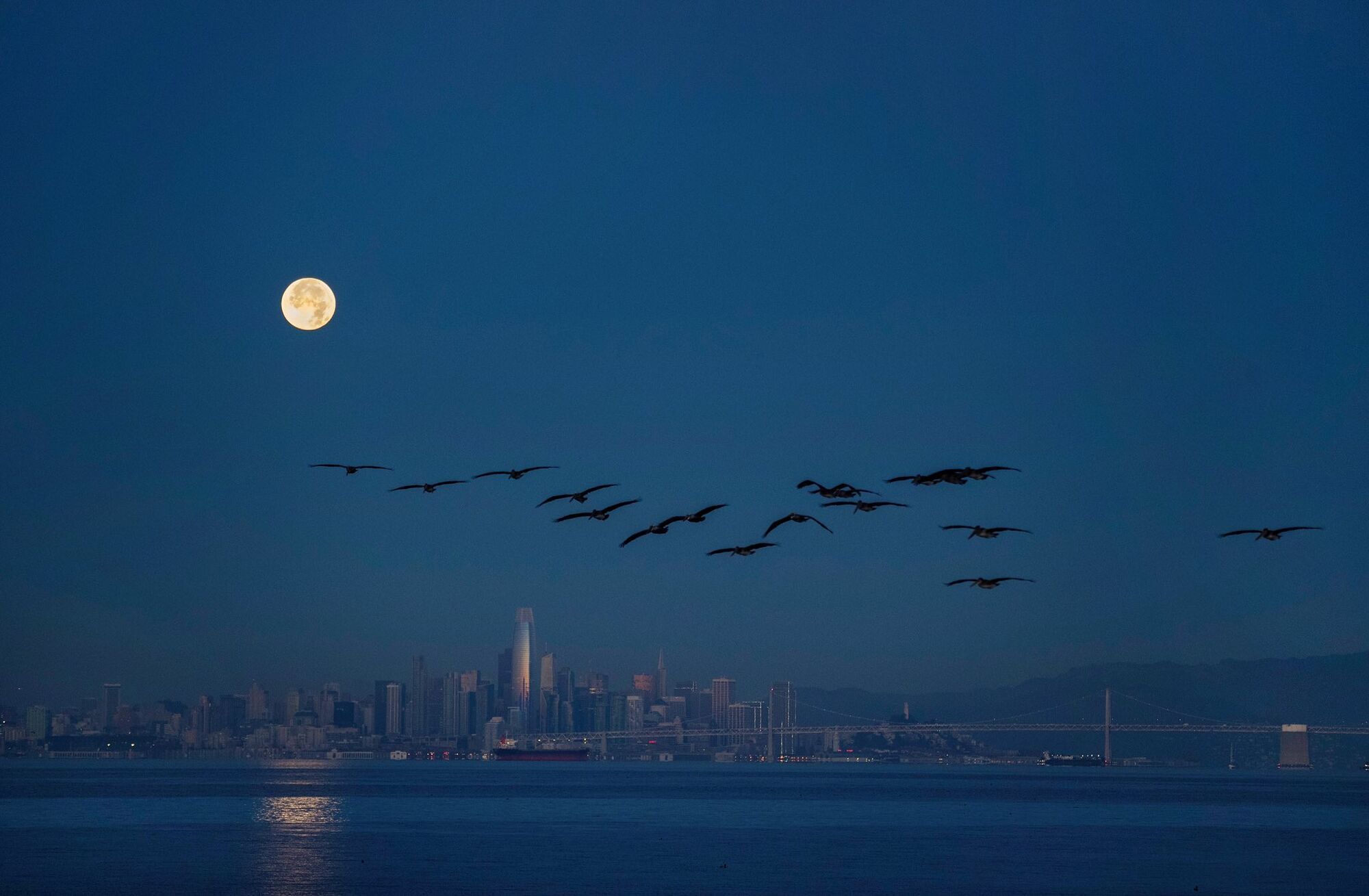 Луна над горизонтом Сан-Франциско (США).