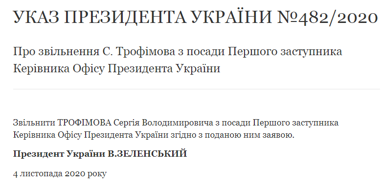 Зеленський звільнив Трофімова з ОП та знайшов йому нову посаду