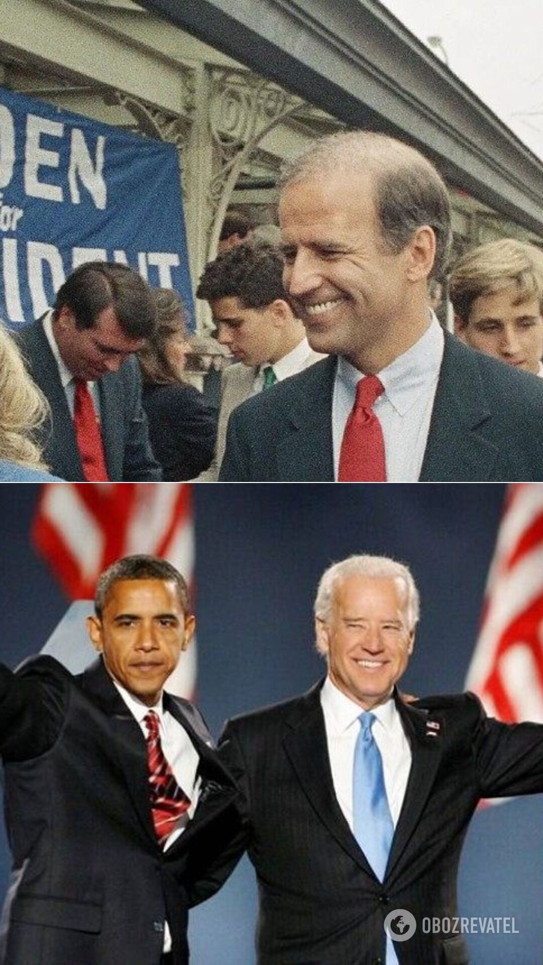 Байден під час передвиборчої гонки в 2008-му; 44-й президент США Барак Обама і Байден, який за нього був віцепрезидентом