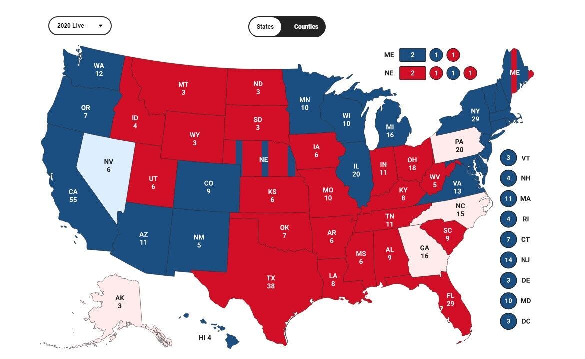 Подсчет голосов выборщиков по штатам США