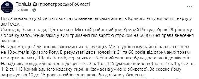 Чоловікові, який влаштував різанину в Кривому Розі, обрали запобіжний захід