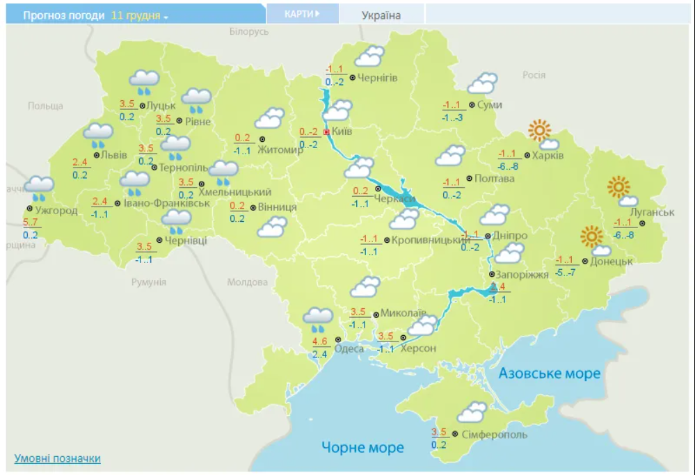 Прогноз погоды от Укргидрометцентра