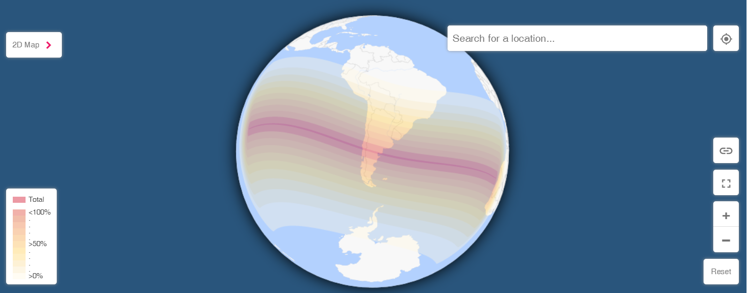 Візуалізація повного затемнення Сонця 14 грудня 2020 року
