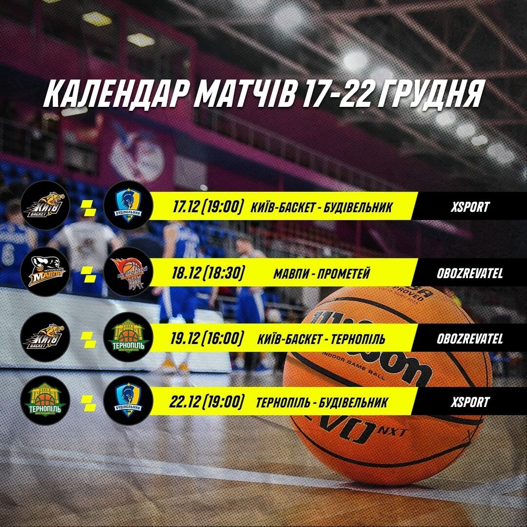 Суперліга Паріматч: календар та розклад трансляцій 17-22 грудня
