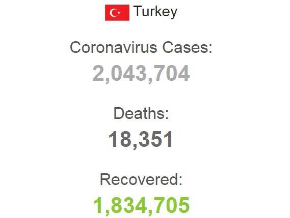Статистика заболеваемости коронавирусом в Турции.