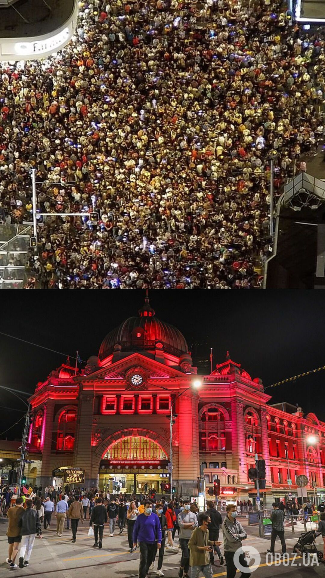 Толпы людей во время празднования в Окленде, Новая Зеландиня, и австралийского Нового года в последние часы 2020-го