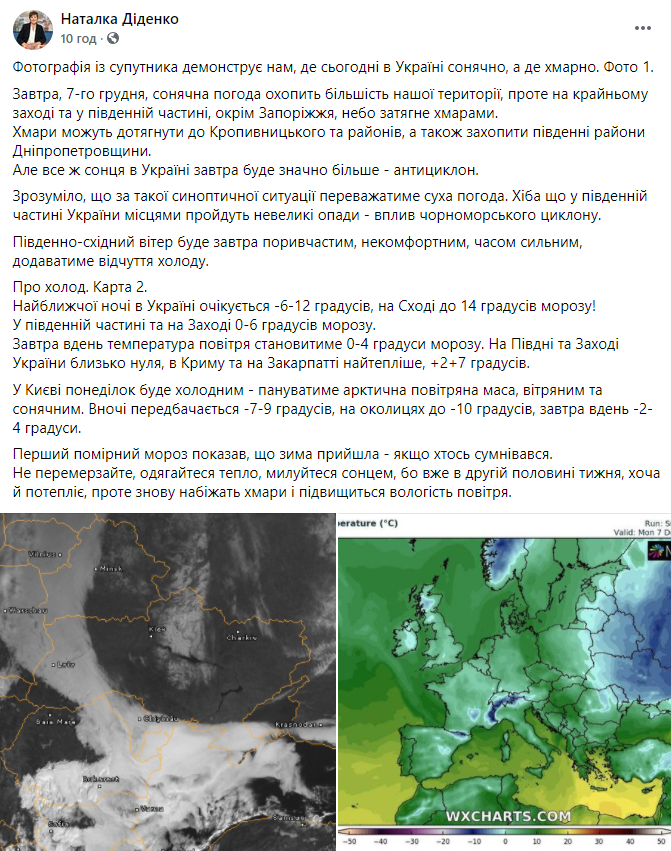 Синоптик спрогнозировала погоду на 7 декабря