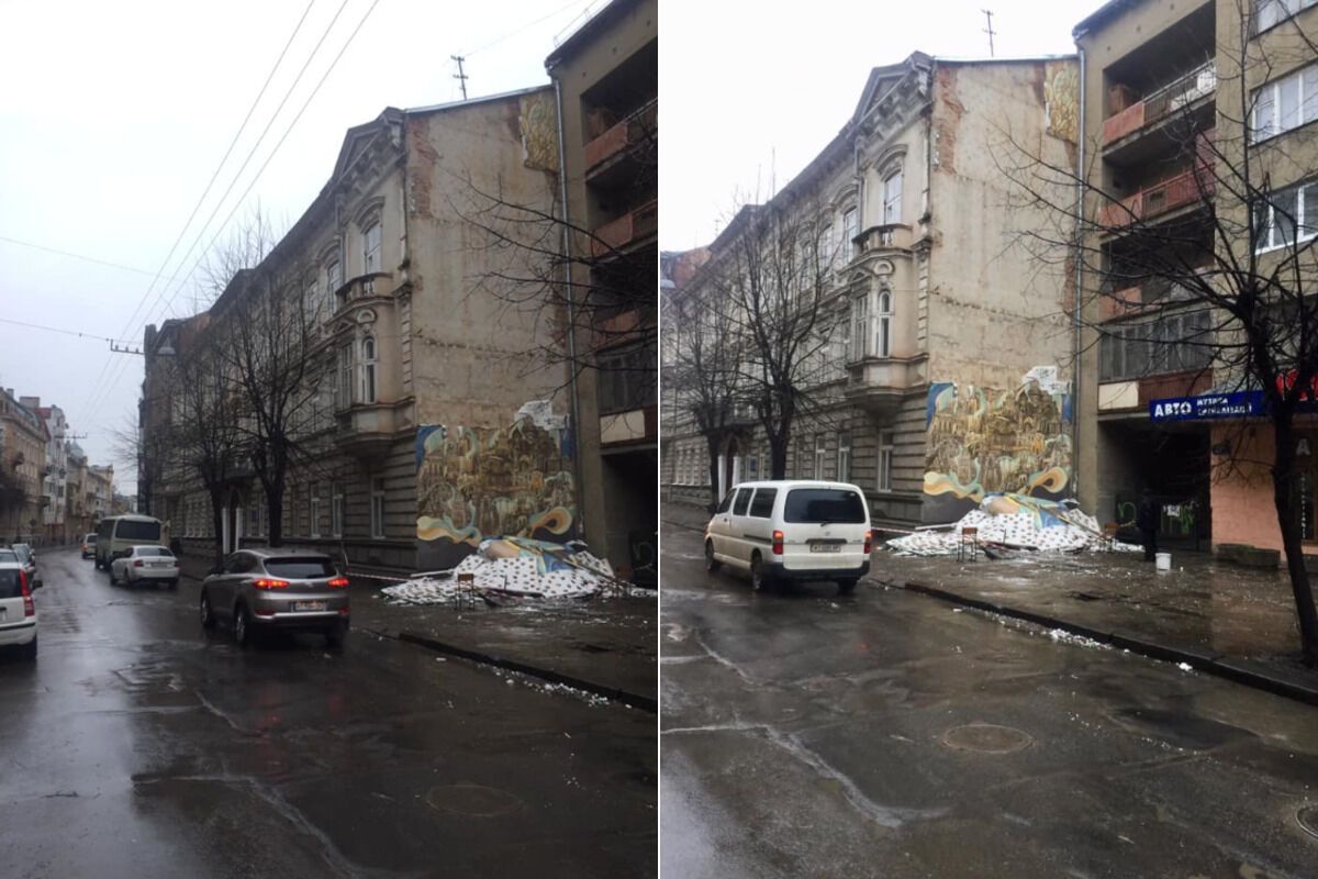 В центре Ивано-Франковска осыпался один из первых муралов