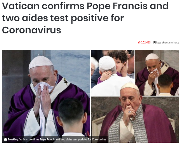 Статья о том, что Папа заразился коронавирусом