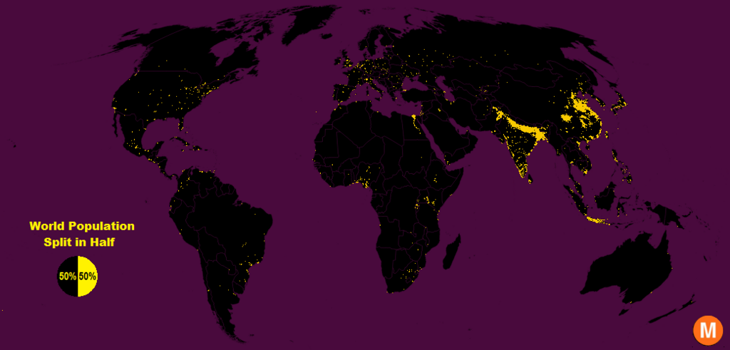 В сети показали карту реального распределения населения на Земле