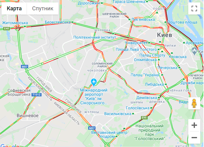 Затори у Києві 10 березня. Карта