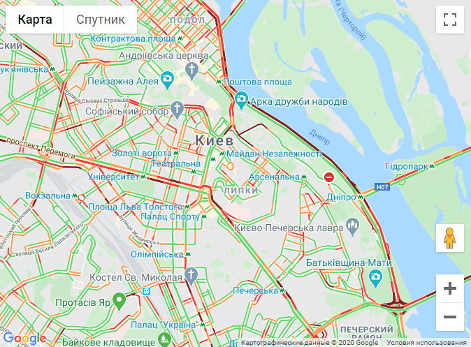 Затори у Києві 10 березня. Карта