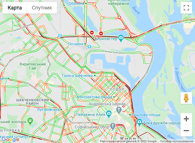 Затори у Києві 10 березня. Карта