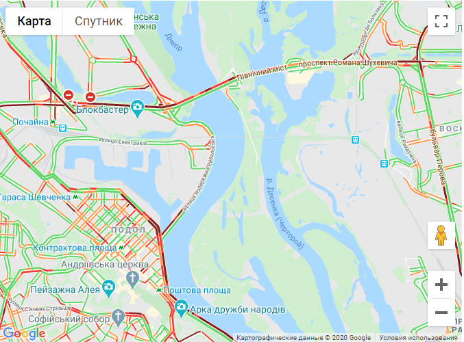 Затори у Києві 10 березня. Карта