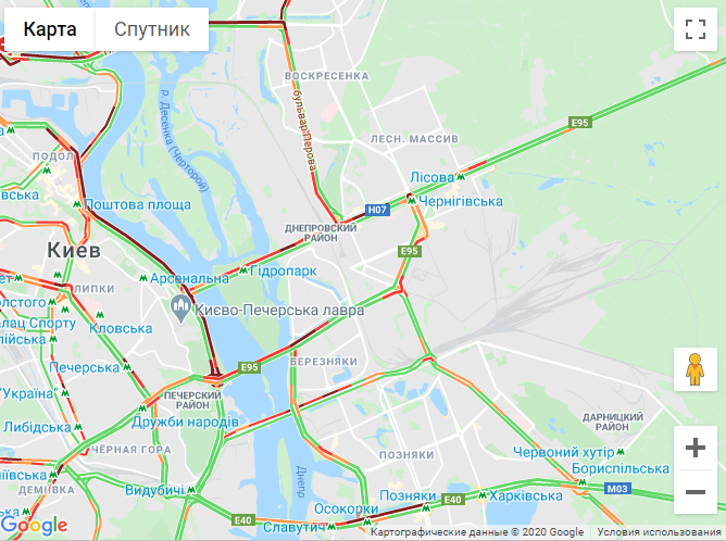 Затори у Києві 10 березня. Карта