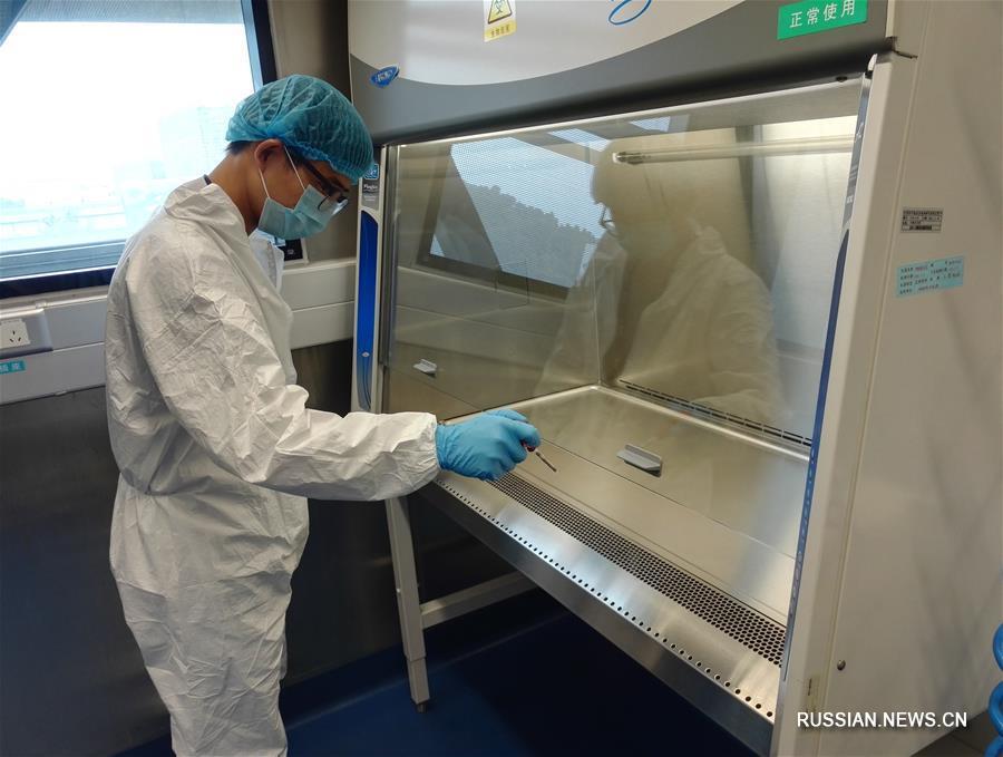 Инженер по отоплению и кондиционированию Уханьского института вирусологии АНК Ван Лян тестирует оборудование в лаборатории