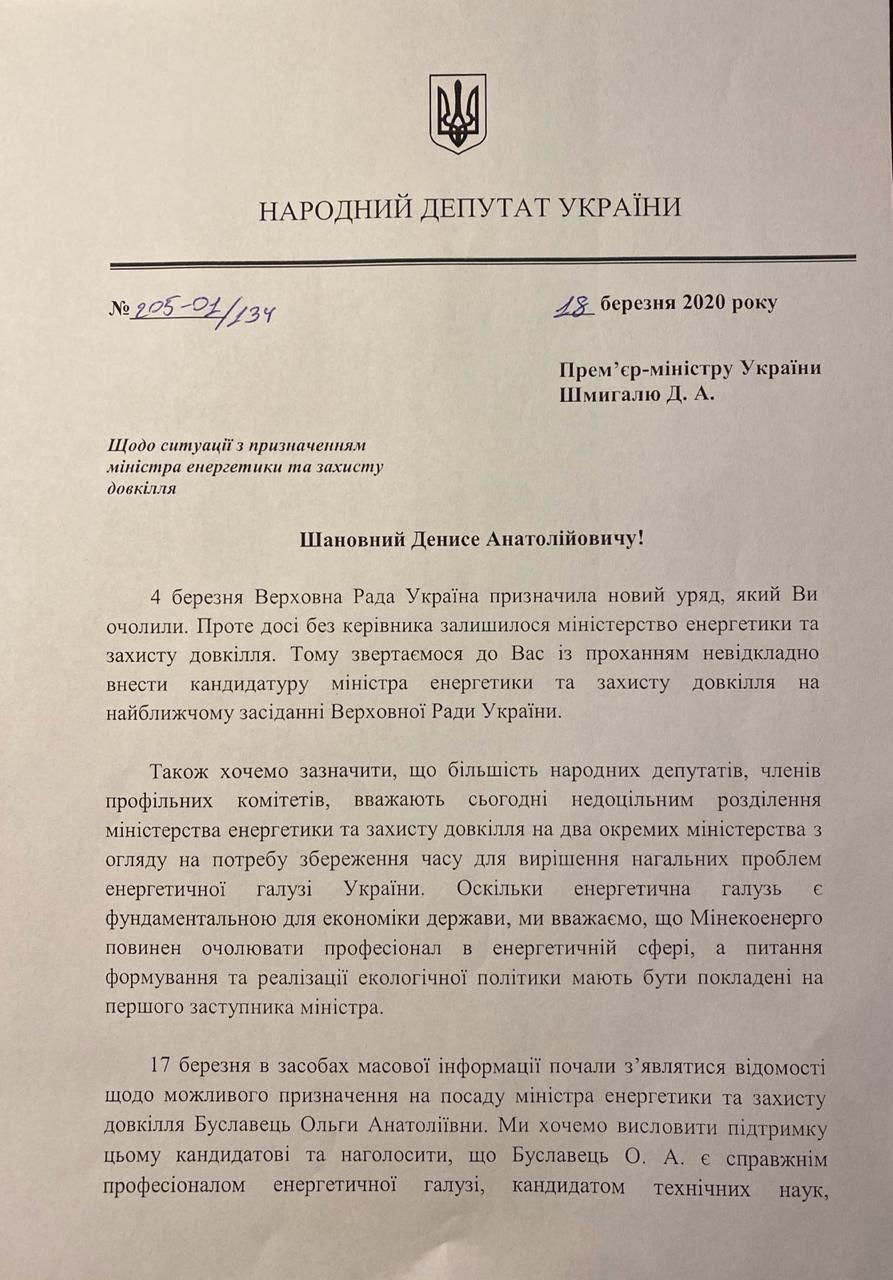 Депутати профільного комітету підтримали кандидатуру Буславець на посаду глави Міненерго