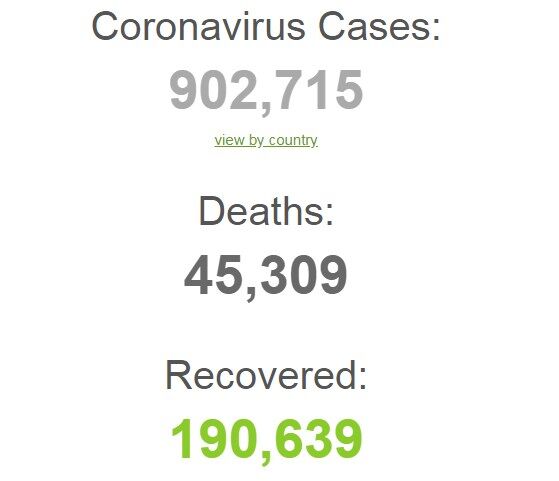 Количество заболевших коронавирусом в мире подбирается к миллиону