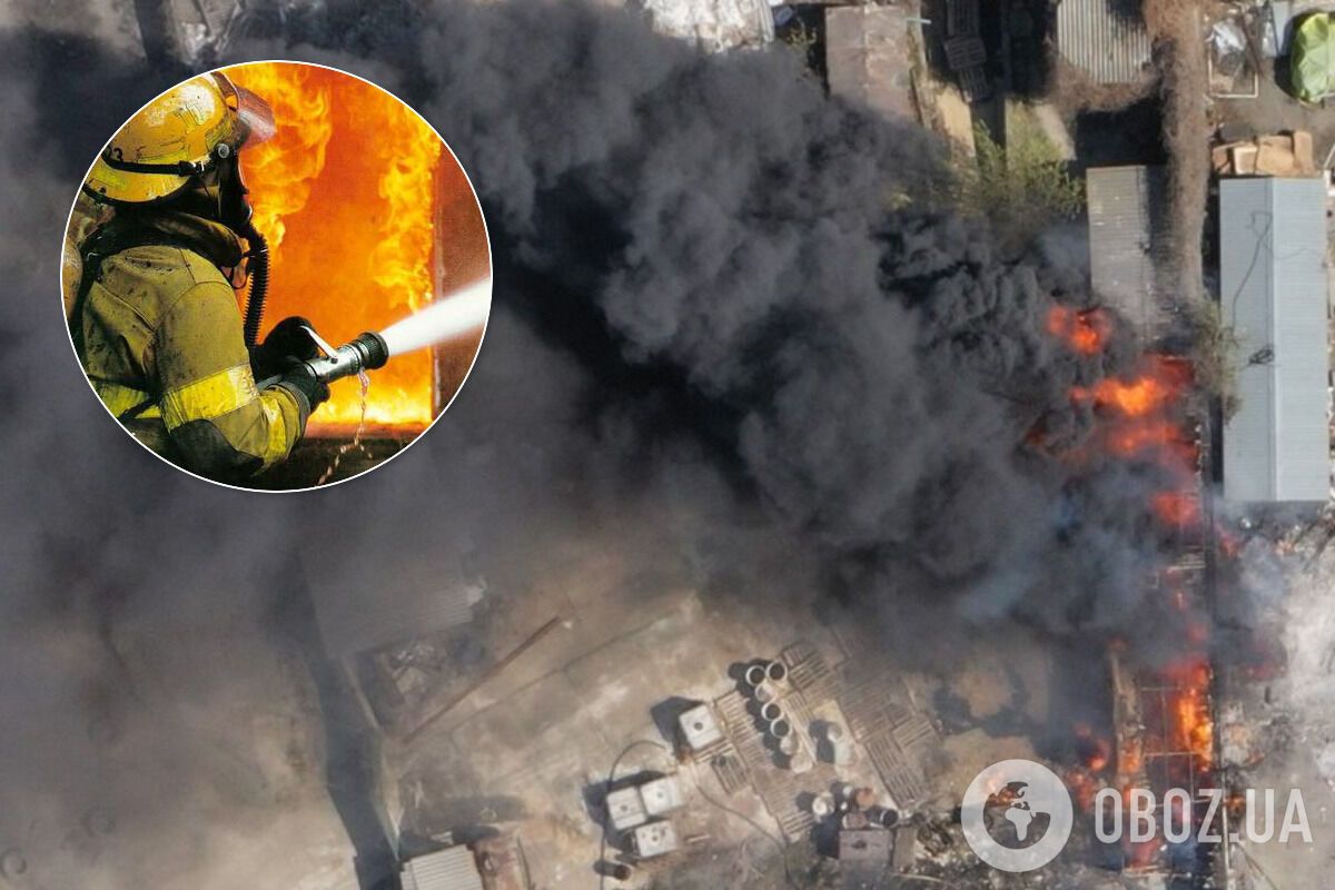 В Киеве огонь нанес двойной "удар". Видео с дрона