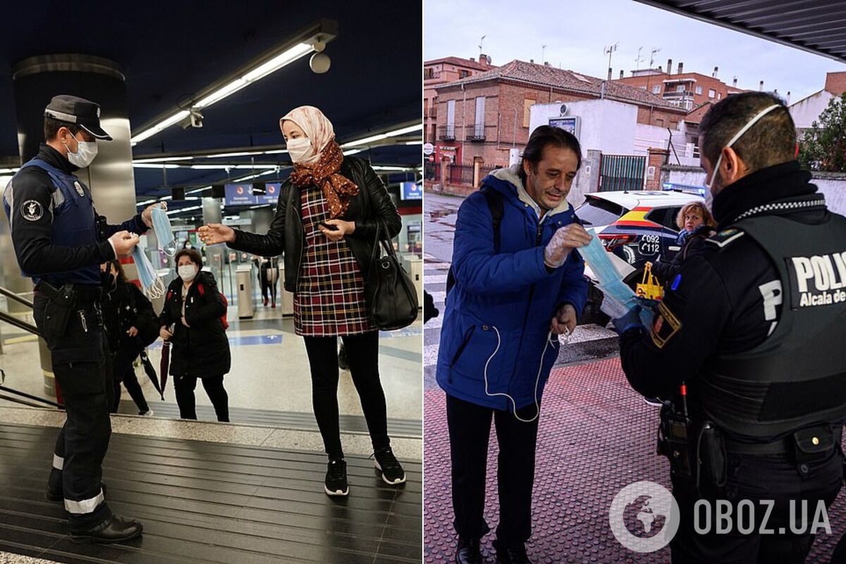 В Испании людям раздают маски в транспорте
