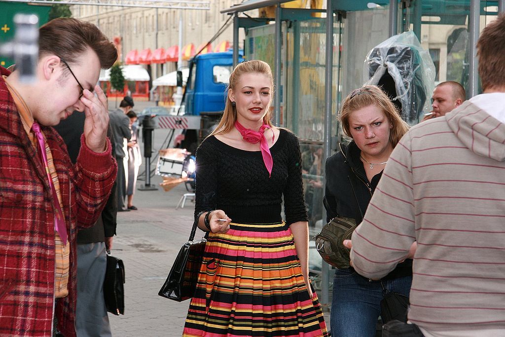 Оксана Акиньшина на съемочной площадке фильма "Стиляги"