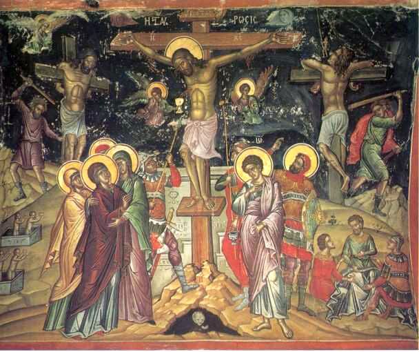 Распятие Христово. Фреска Феофана Критянина в Крестоникитском монастыре Афона