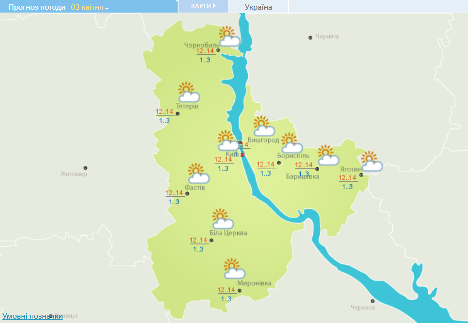 Погода в Киеве 3 апреля