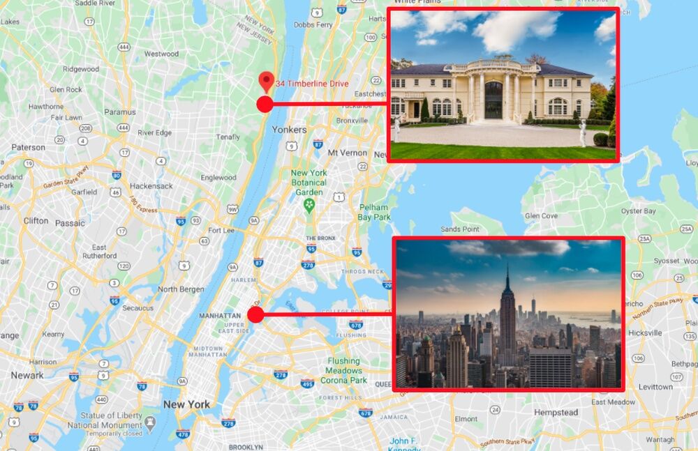 Особняк телеведучої і центр Нью-Йорка на мапі