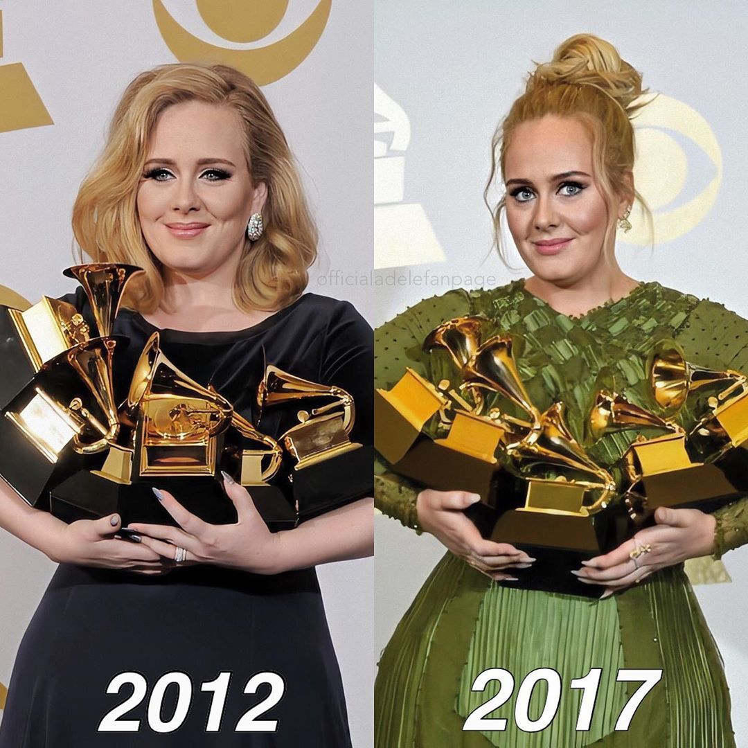 Адель в 2012 и 2017 году