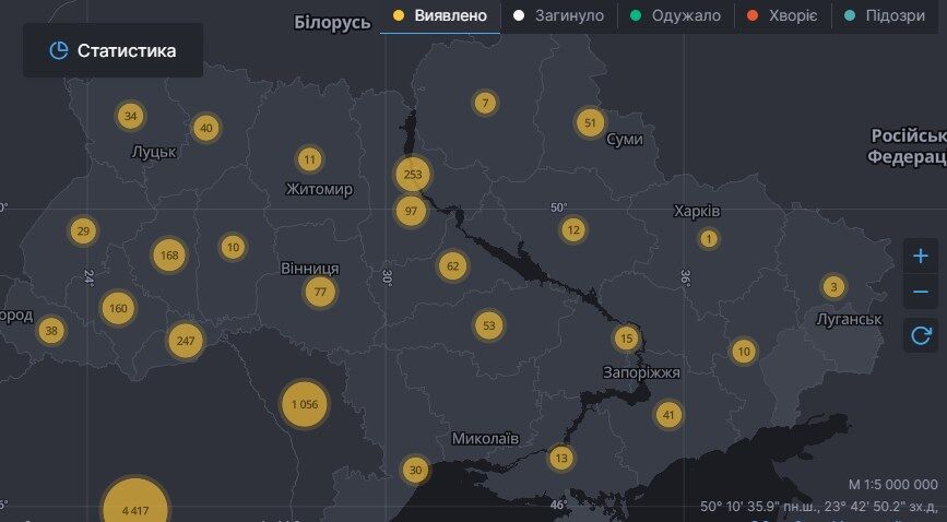 Карта СНБО по распространению коронавируса в Украине