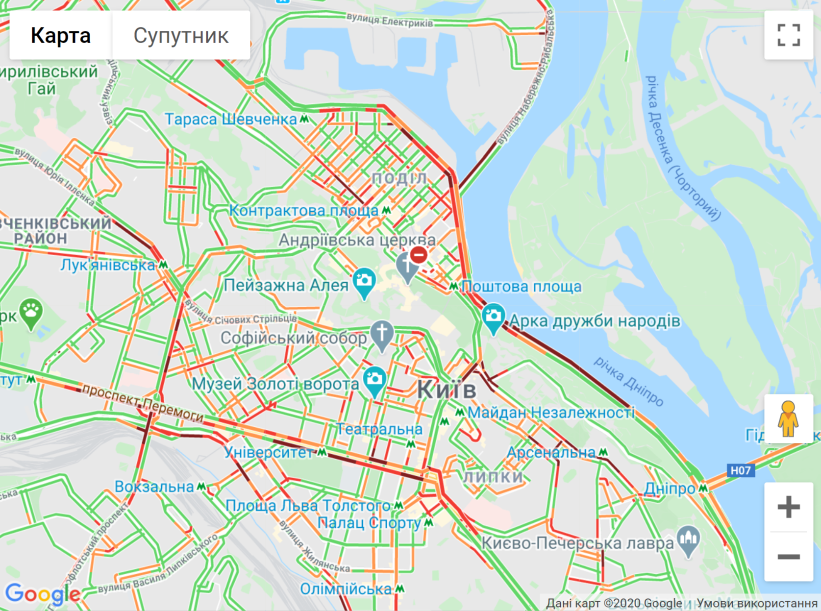 Карта заторів у Києві 14 травня