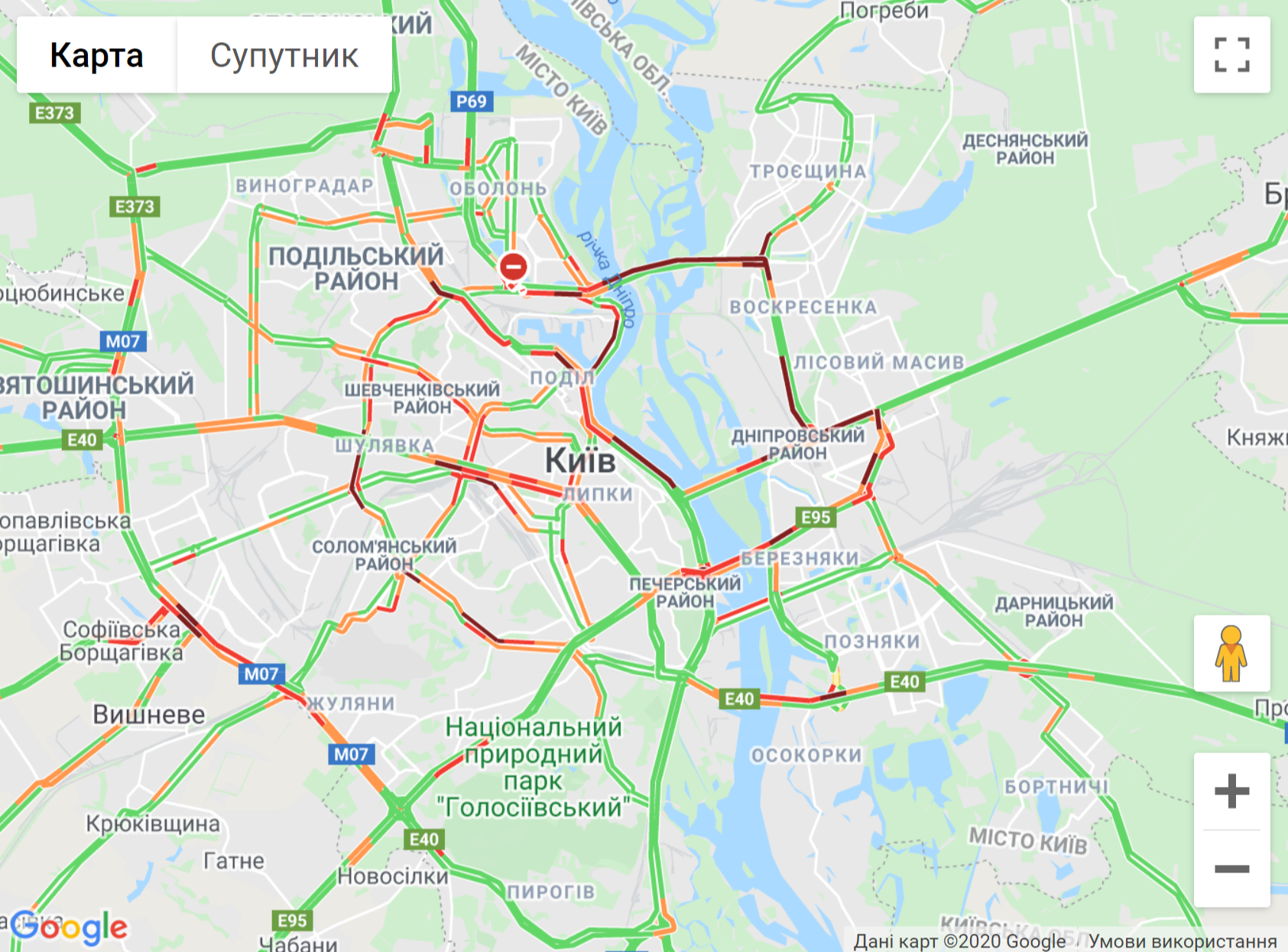 Карта заторів у Києві 14 травня