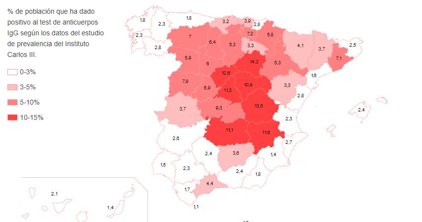 Уровень заболеваемости коронавирусом в Испании по регионам