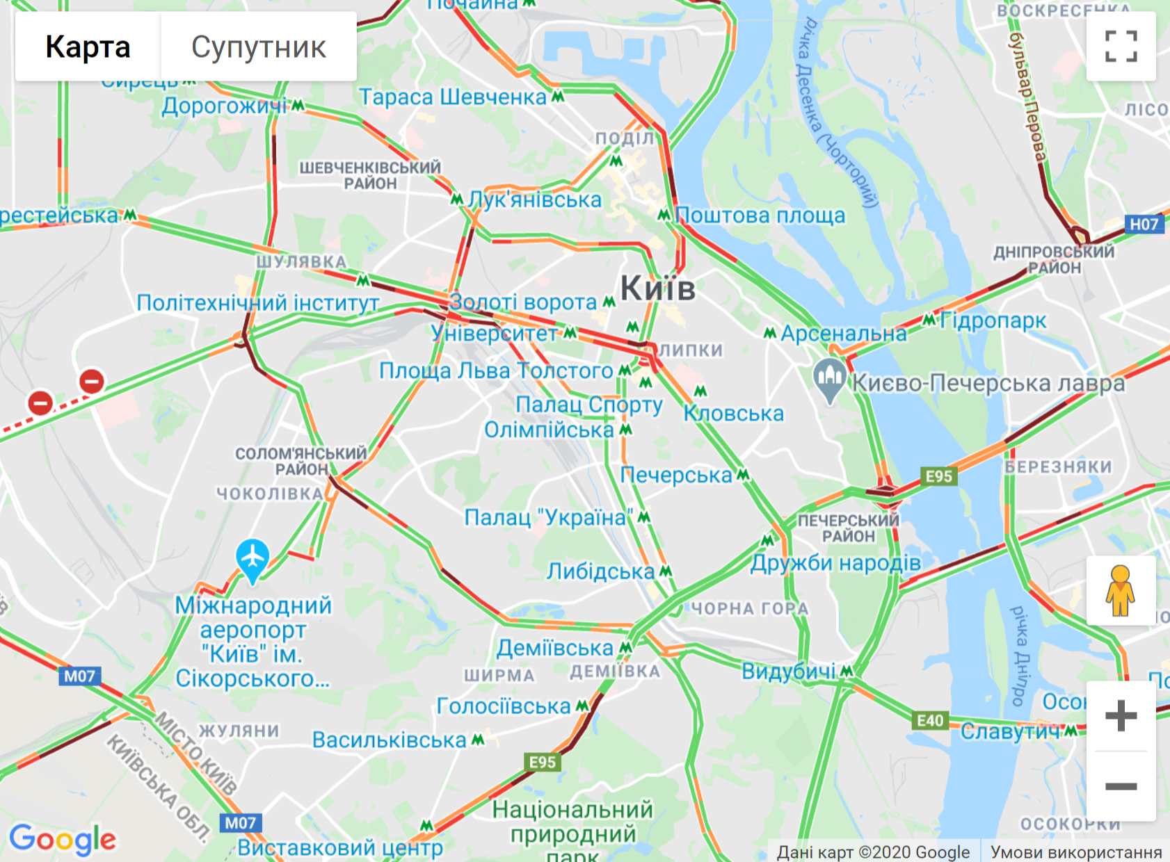 Карта заторів у Києві 21 травня