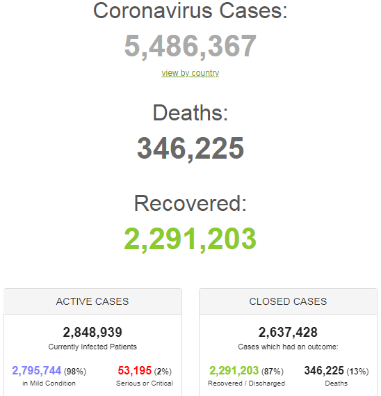 В мире обнаружили 100 тысяч новых случаев СOVID-19: статистика по коронавирусу на 24 мая. Постоянно обновляется