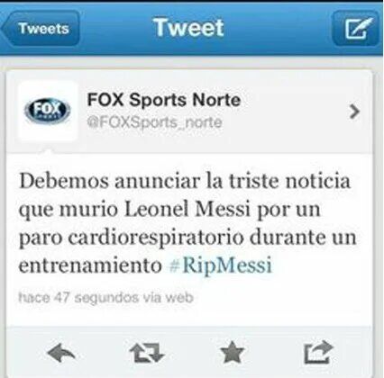 Fox Sports повідомив про смерть Мессі: "найсумнiшiй новинi" виповнилося 8 років