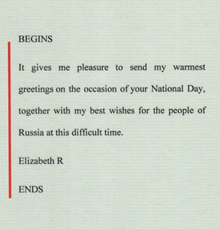 Послання королеви з поздоровленнями в День РФ