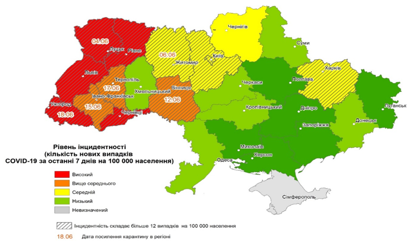 Уровень инцидентности в разных регионах Украины