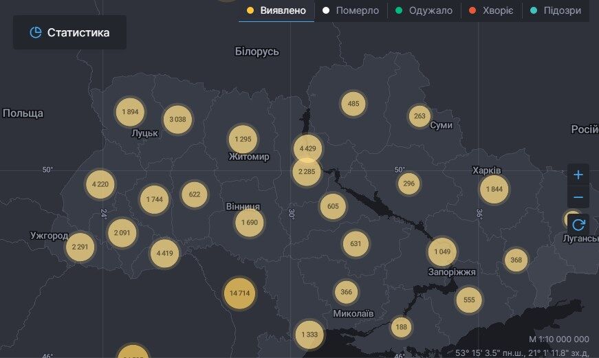 Карта поширення коронавірусу в Україні