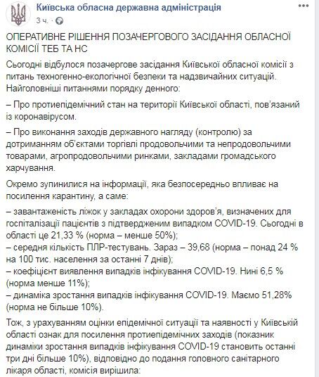 На Київщині посилили обмеження через коронавируса