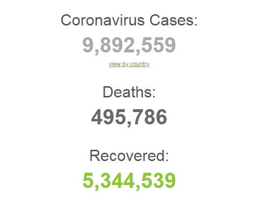 Заразились более 9,8 млн по всему миру